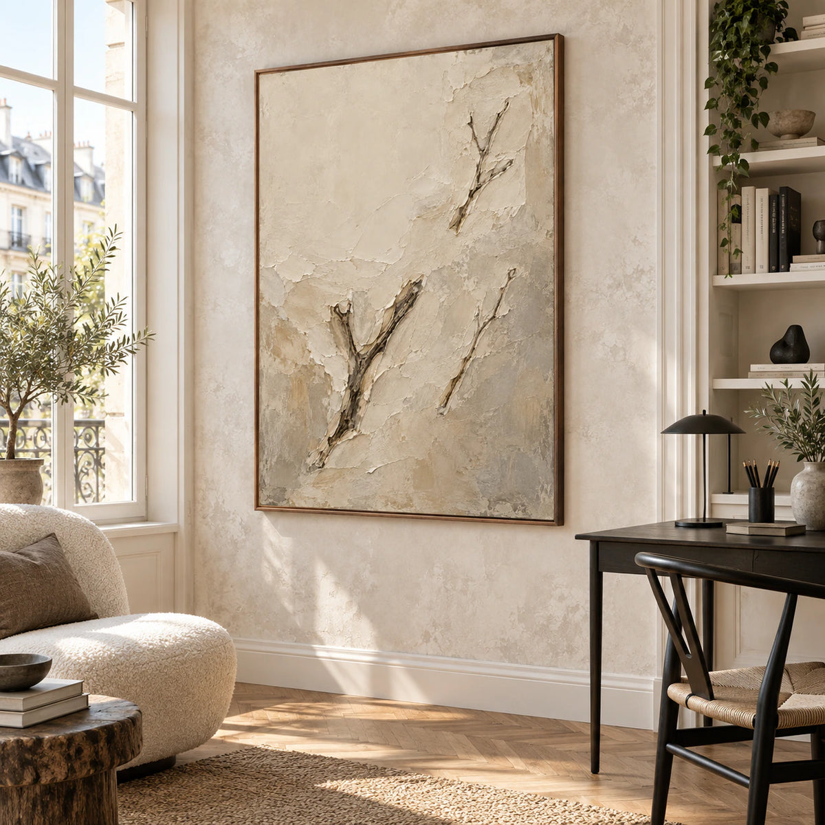Silted-Bough featured in an airy reading and home office space.