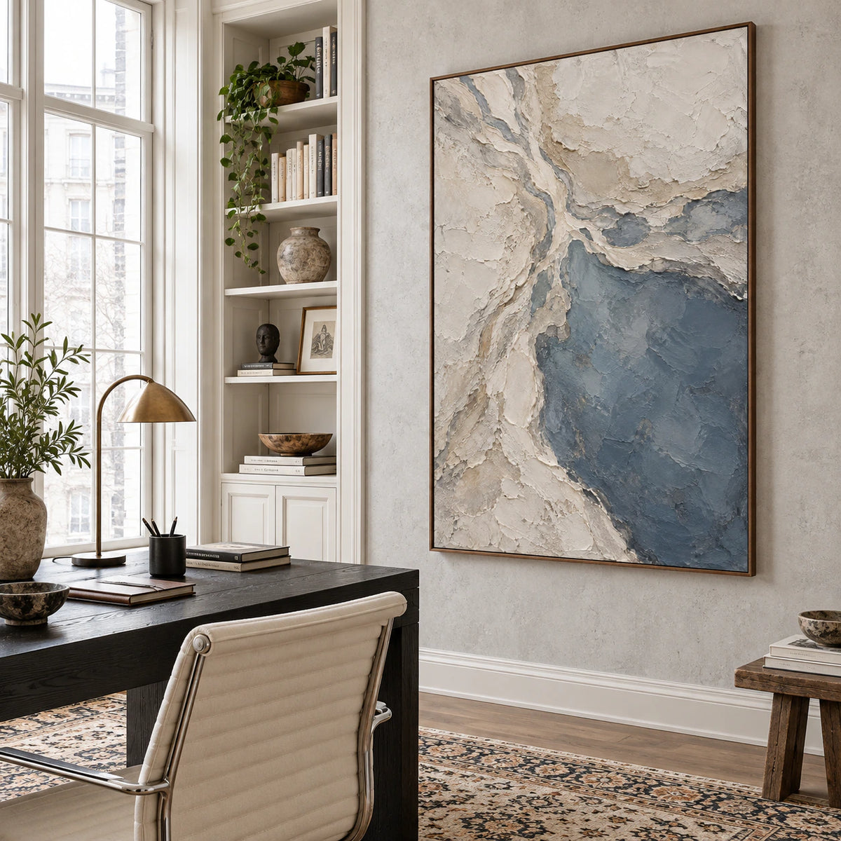 Slate-Confluence in an airy reading and home office space with natural daylight.