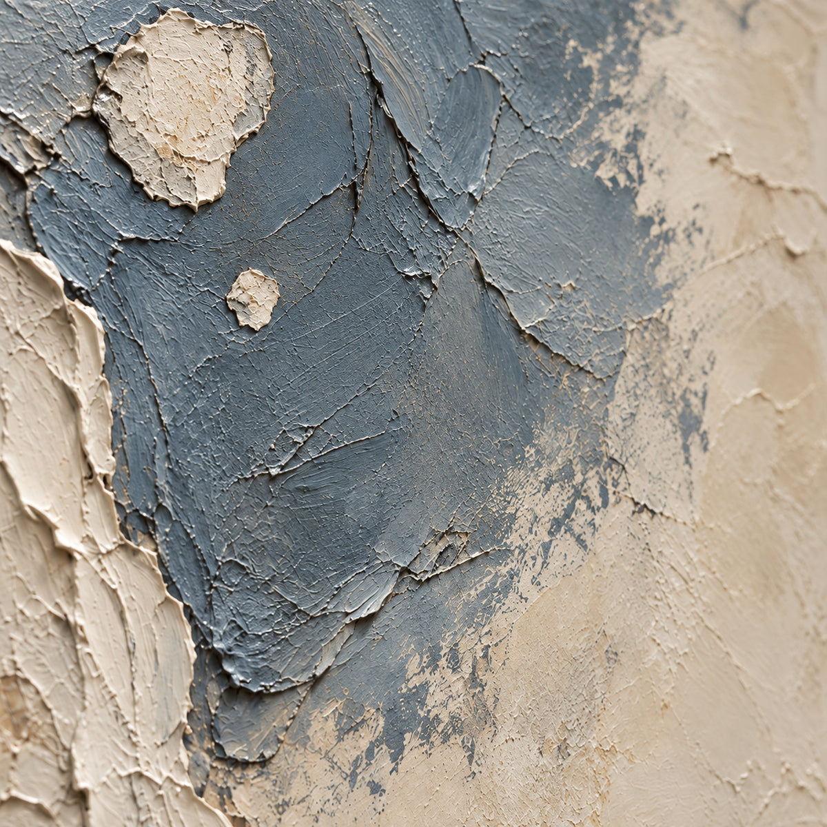 Slate-Drift oil painting brushwork and impasto detail photographed from an oblique side angle