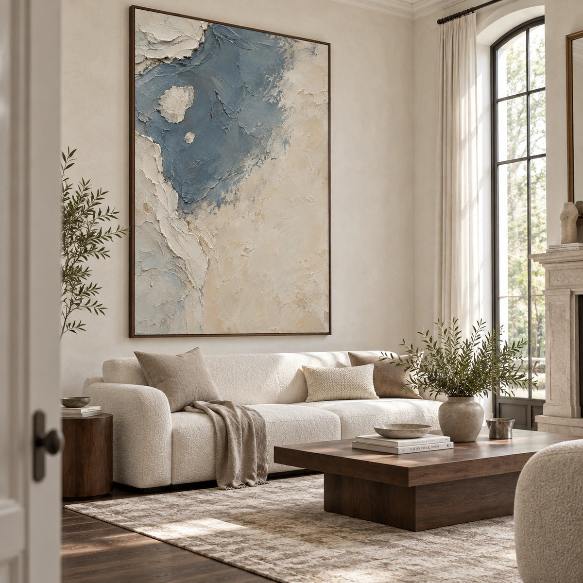 Slate-Drift as a large focal artwork in a bright living room.