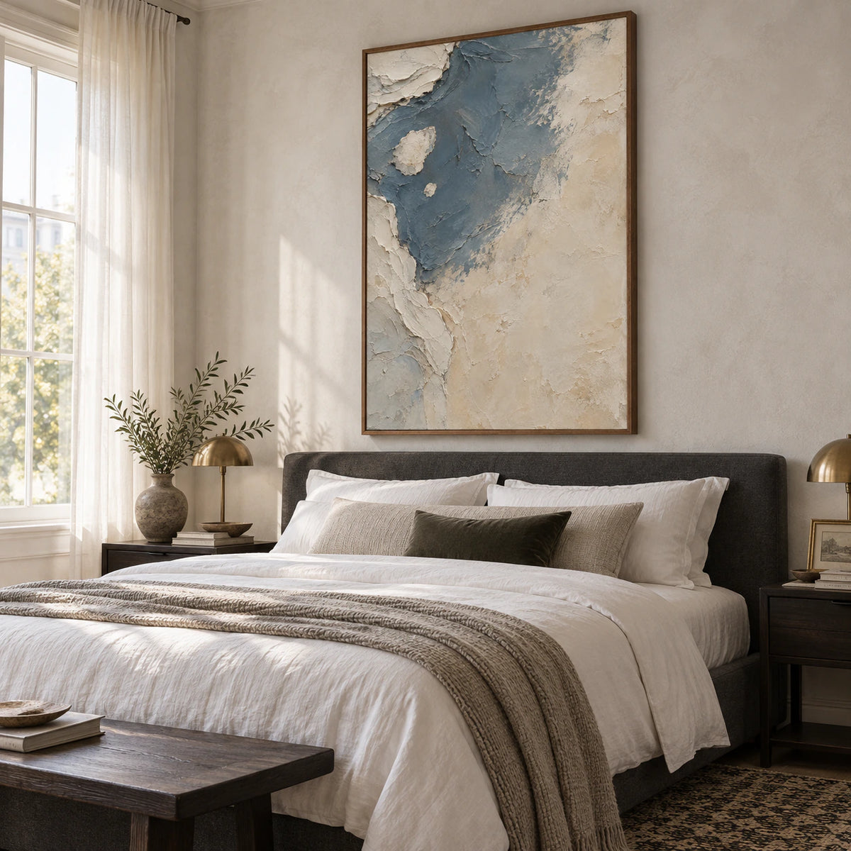Slate-Drift bringing tactile calm to a quiet bedroom.