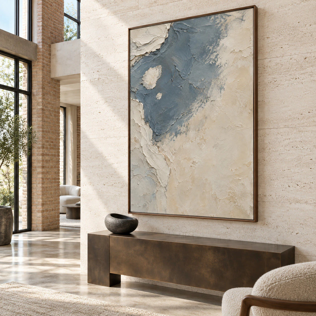 Slate-Drift installed at gallery scale in a bright architectural foyer.