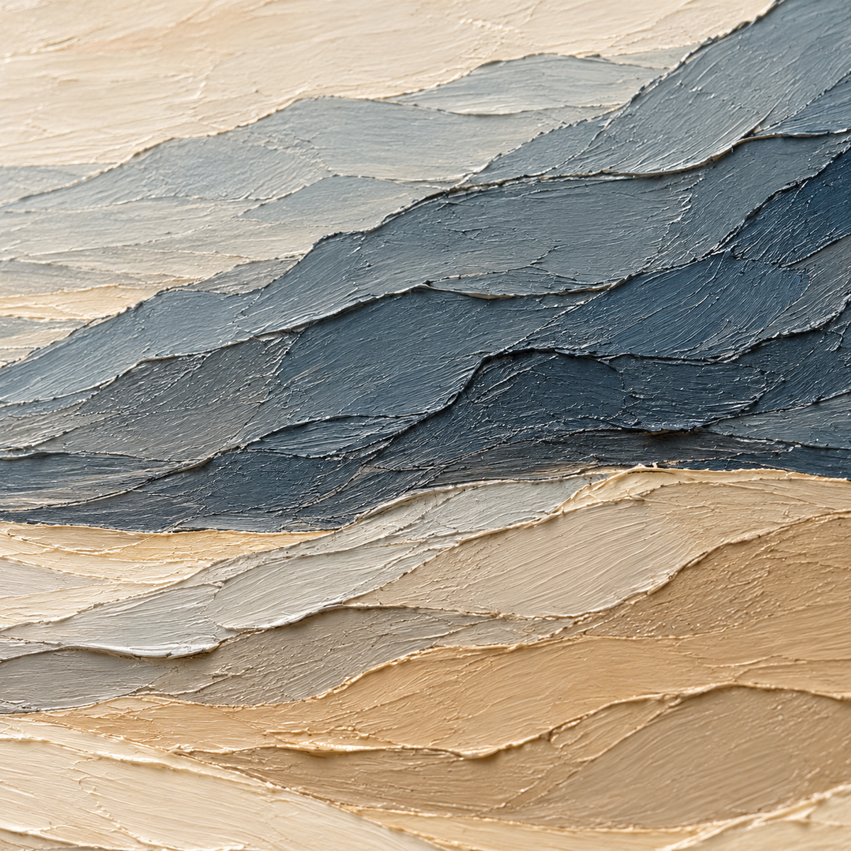 Slate-Traverse oil painting brushwork and impasto detail photographed from an oblique side angle