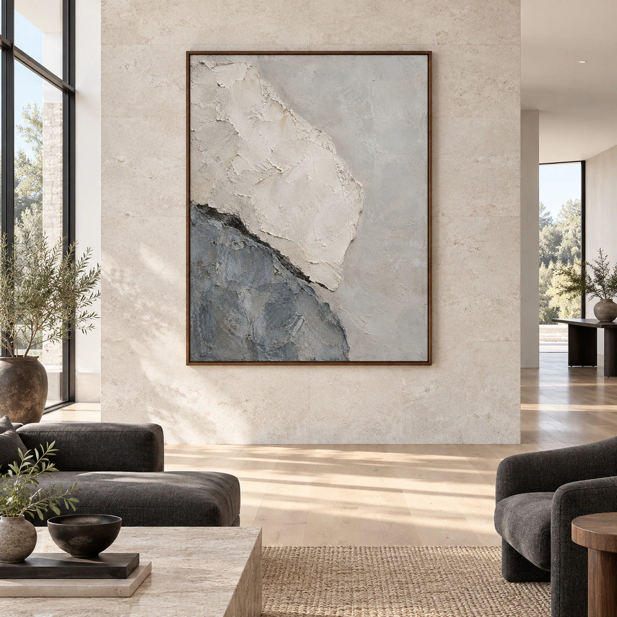 Slate-Veil displayed at large scale in a spacious straight-on interior.