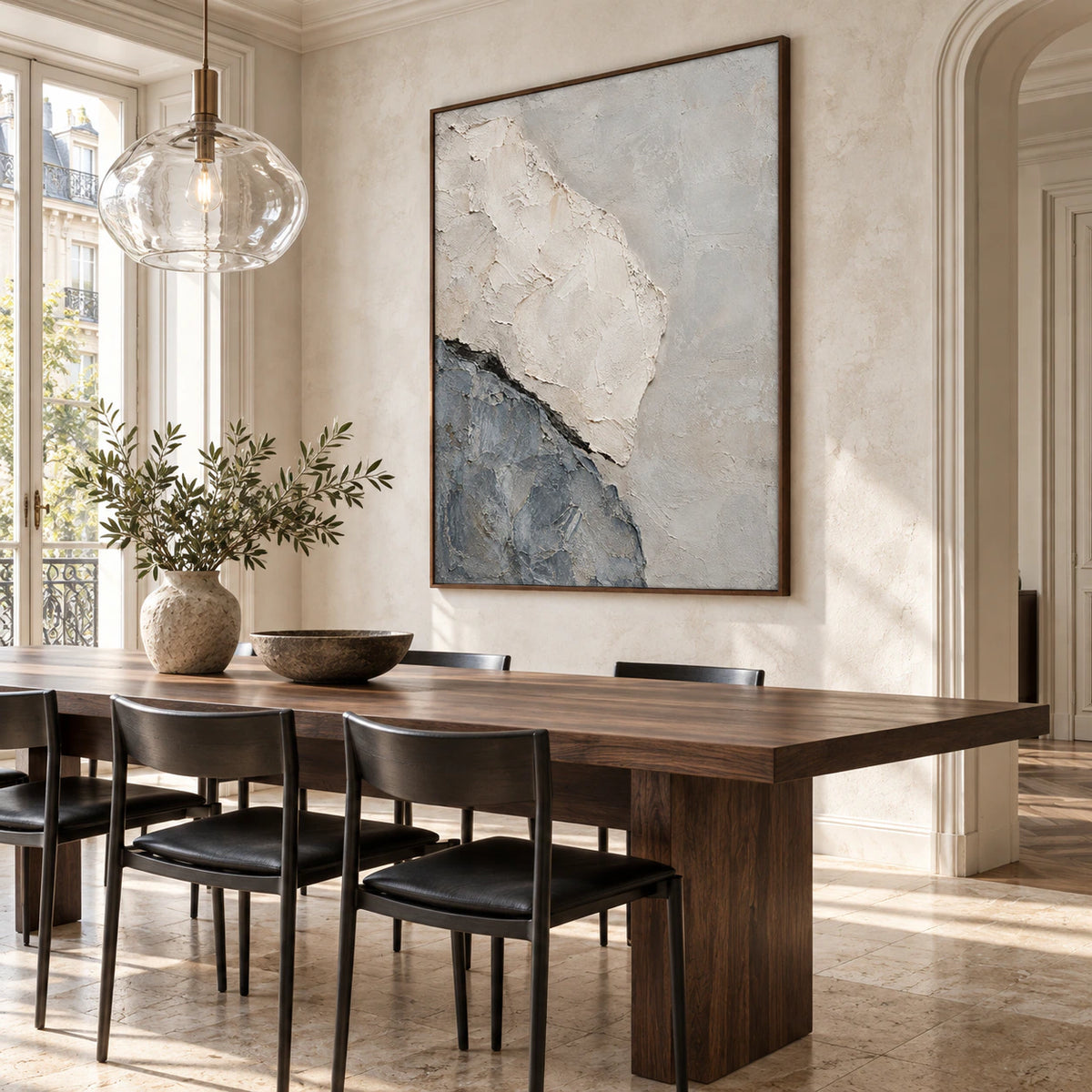 Slate-Veil displayed above a refined dining setting in daylight.