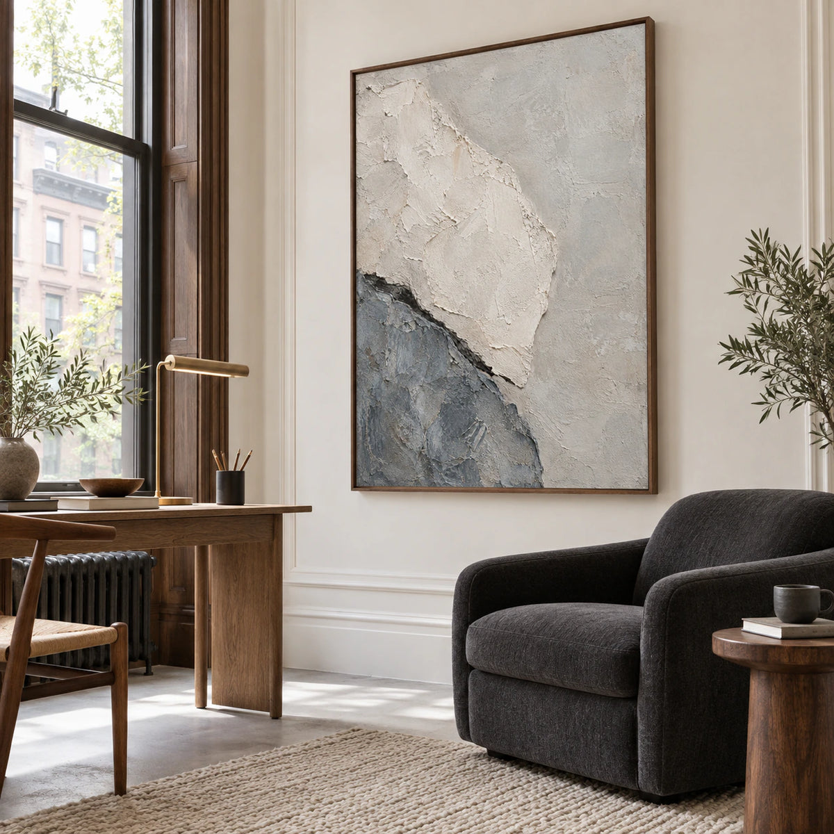 Slate-Veil as a large focal point in an airy reading office.