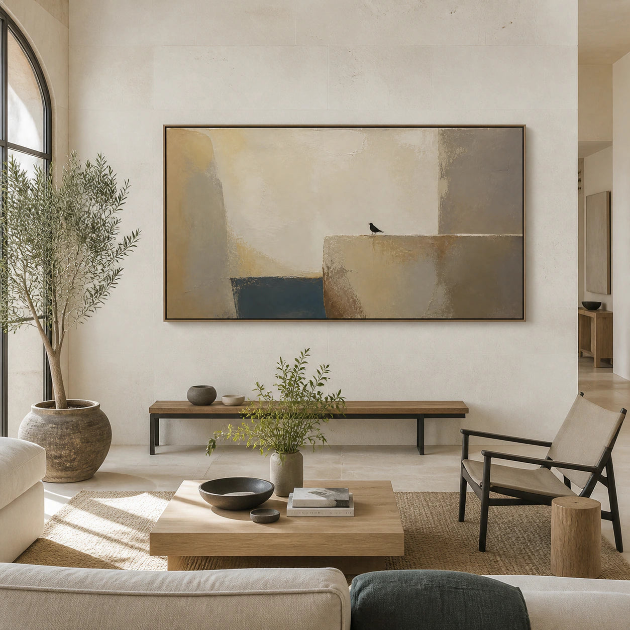 Solitary-Lintel displayed large and straight-on in a spacious daylight gallery interior.
