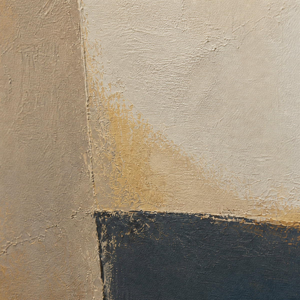 Solitary-Lintel oil painting brushwork and impasto detail photographed from an oblique side angle