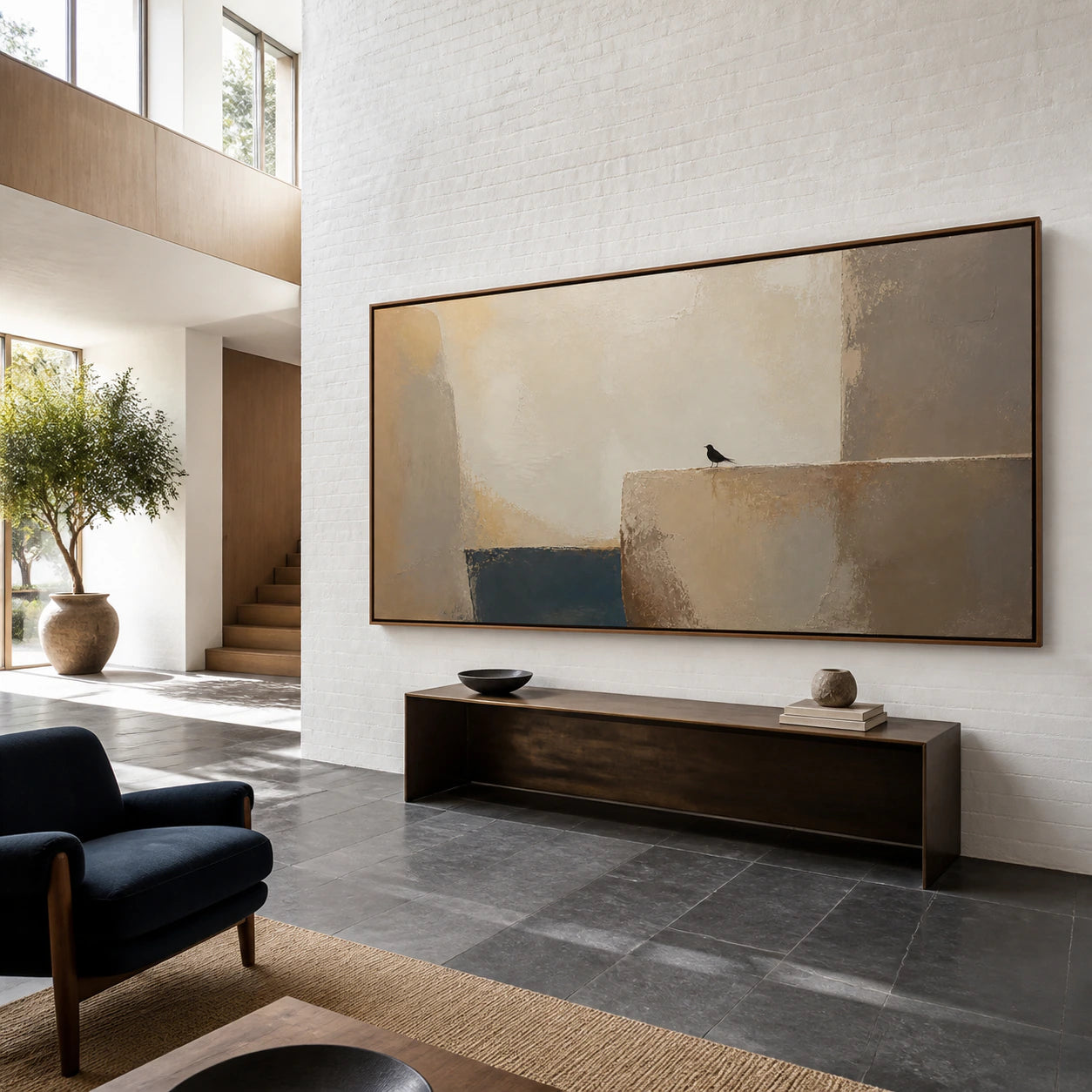 Solitary-Lintel at gallery scale in a bright architectural foyer.