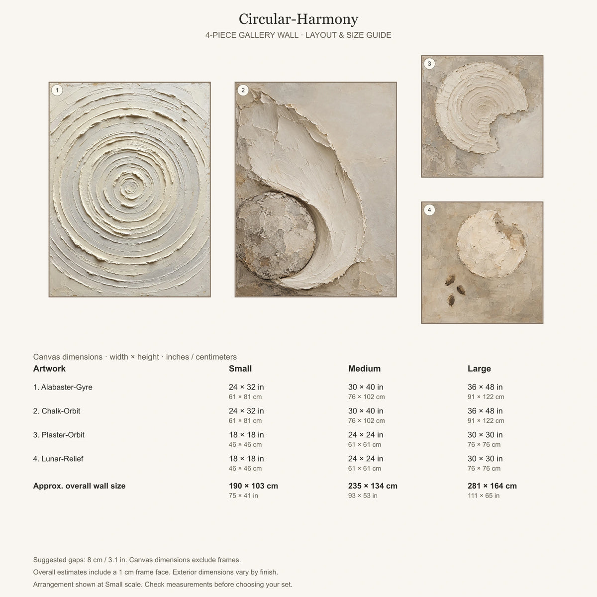 Circular-Harmony: arrangement and Small, Medium and Large dimensions