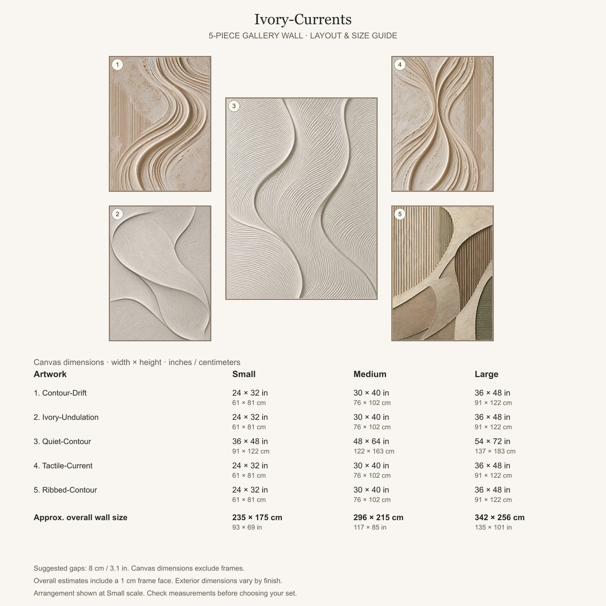 Ivory-Currents: arrangement and Small, Medium and Large dimensions