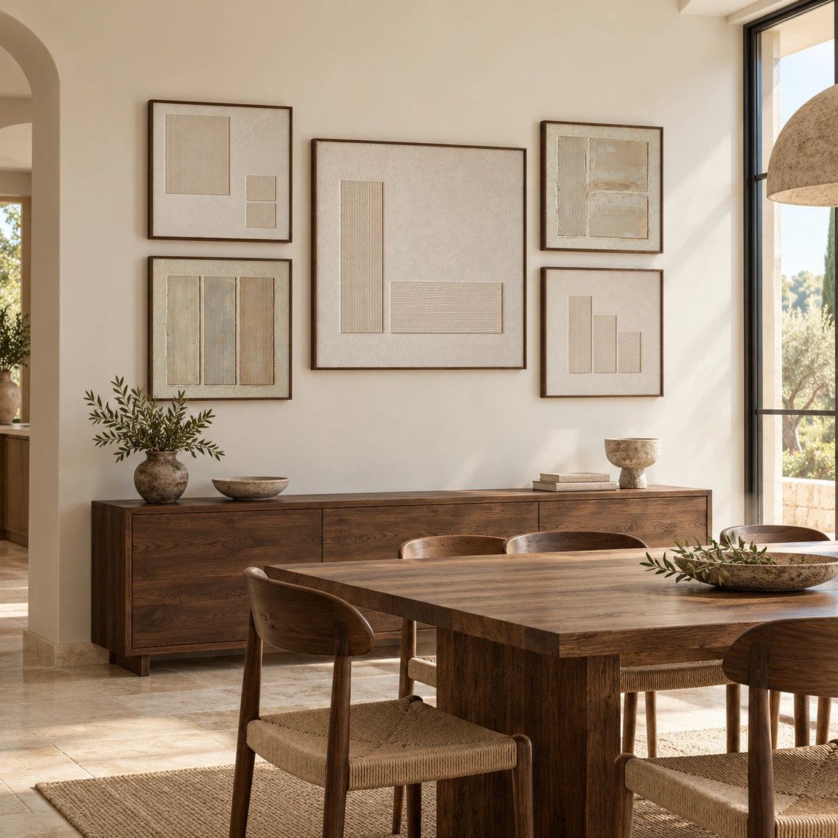 Tactile-Cadence: complete gallery wall in a dining room