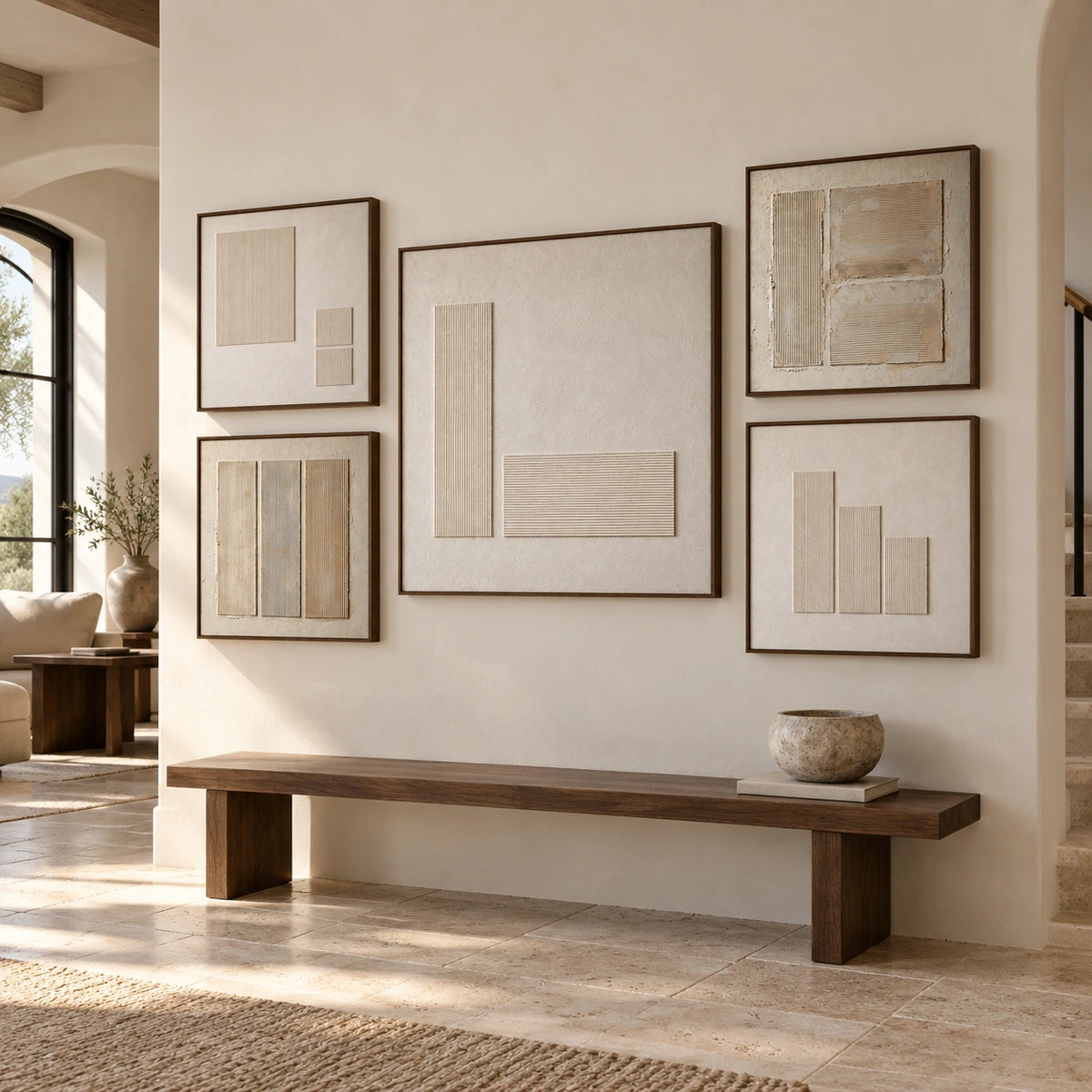 Tactile-Cadence: complete gallery wall in an entryway