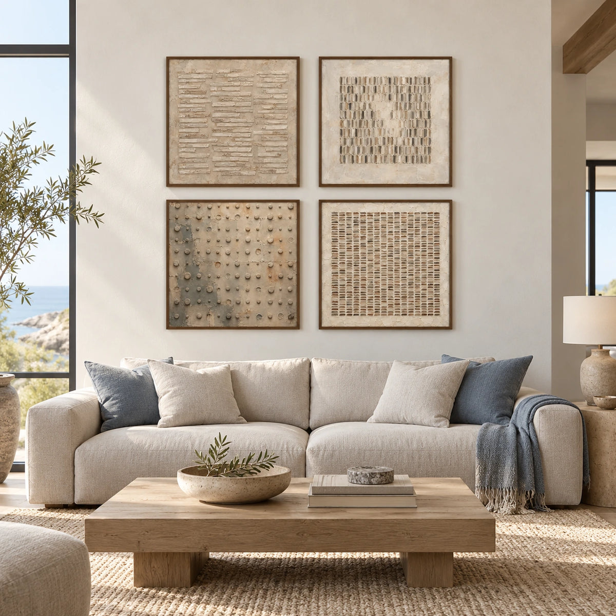 Quiet-Registers: complete gallery wall in a spacious living room