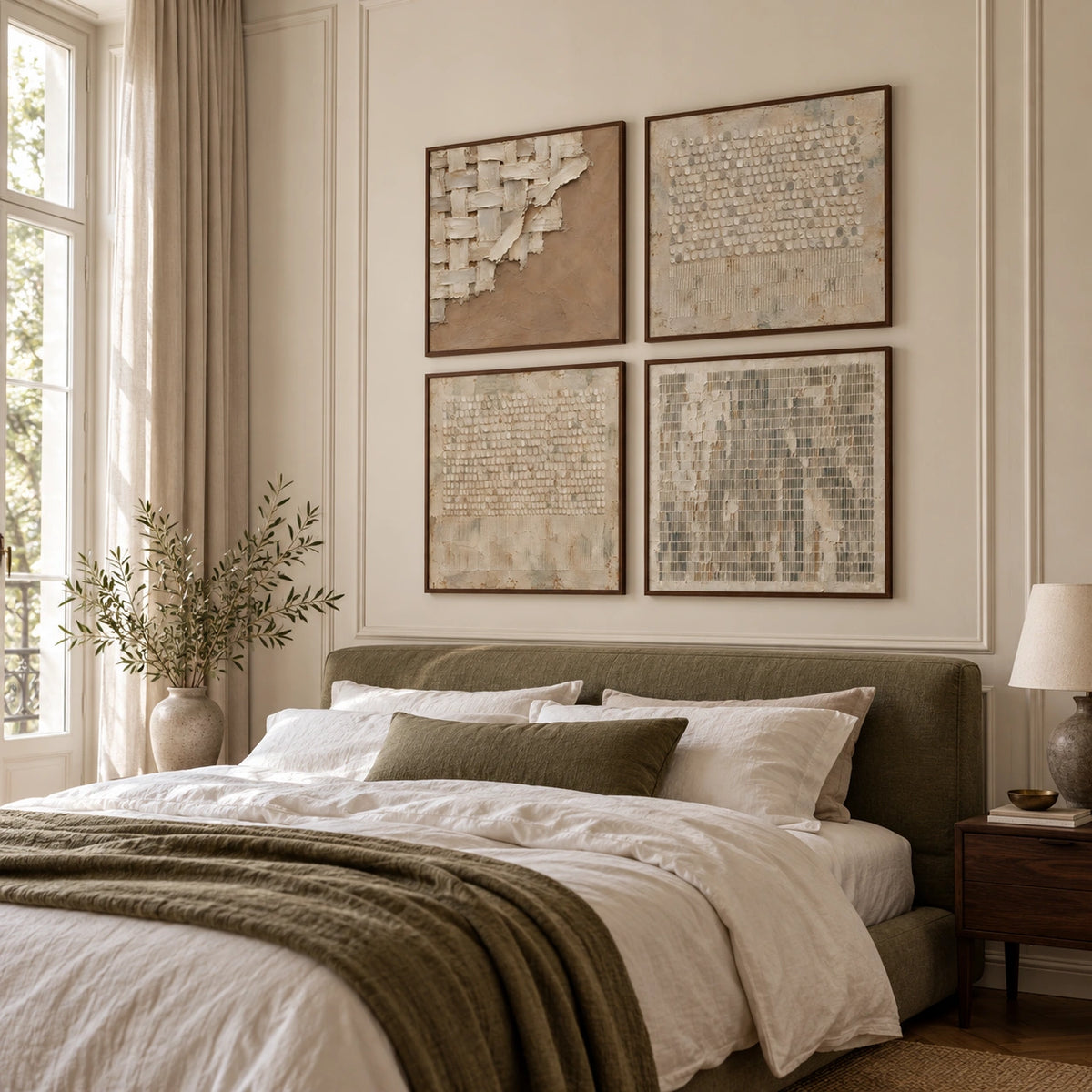 Woven-Order: complete gallery wall in a bedroom