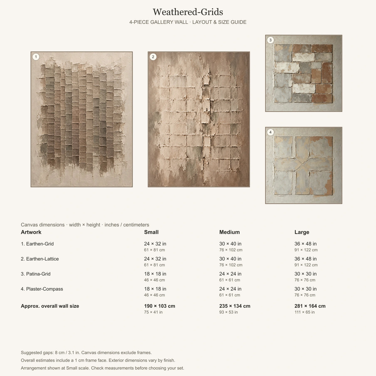 Weathered-Grids: arrangement and Small, Medium and Large dimensions