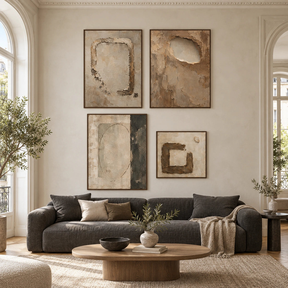 Quiet-Portals: complete gallery wall in a spacious living room