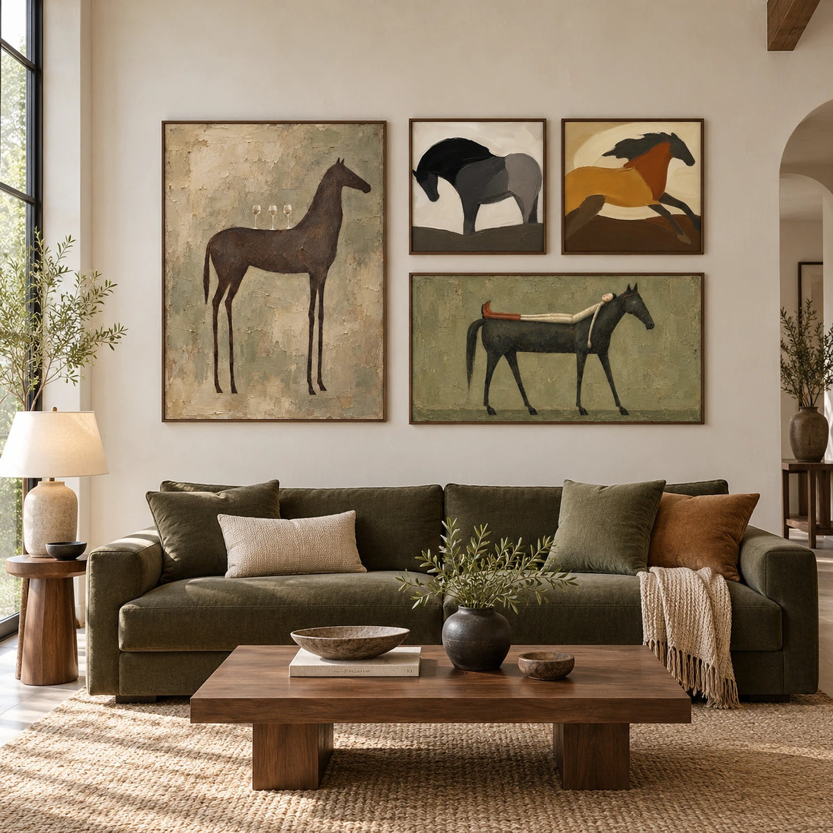 Equine-Rhythm: complete gallery wall in a spacious living room