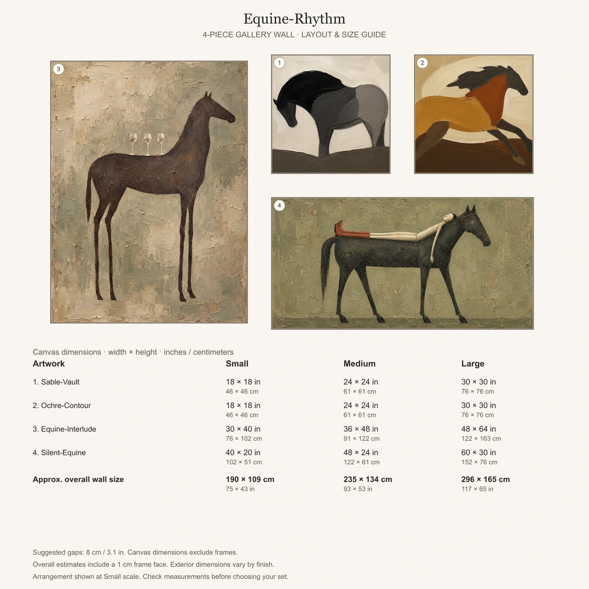 Equine-Rhythm: arrangement and Small, Medium and Large dimensions