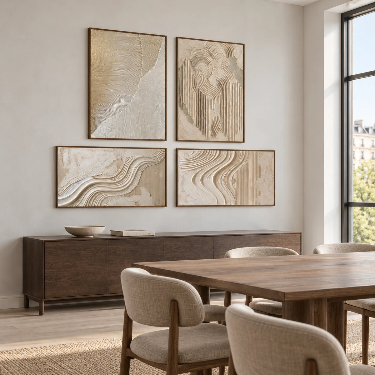 Tidal-Curves: complete gallery wall in a dining room