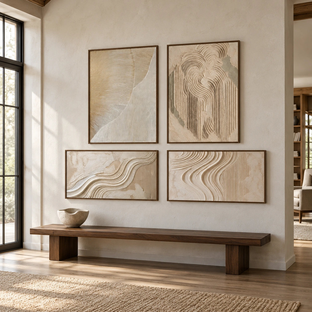 Tidal-Curves: complete gallery wall in an entryway