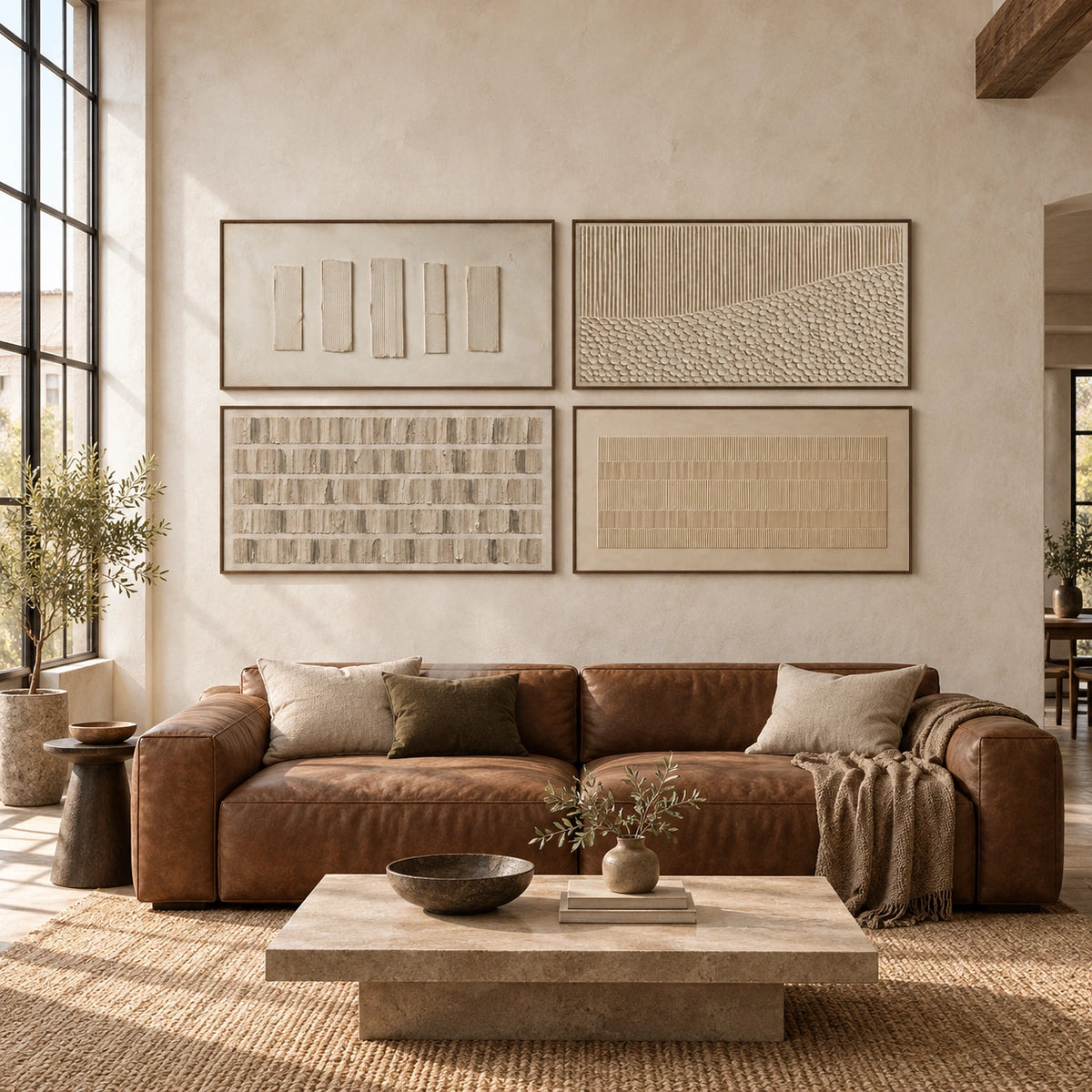 Raked-Rhythm: complete gallery wall in a spacious living room