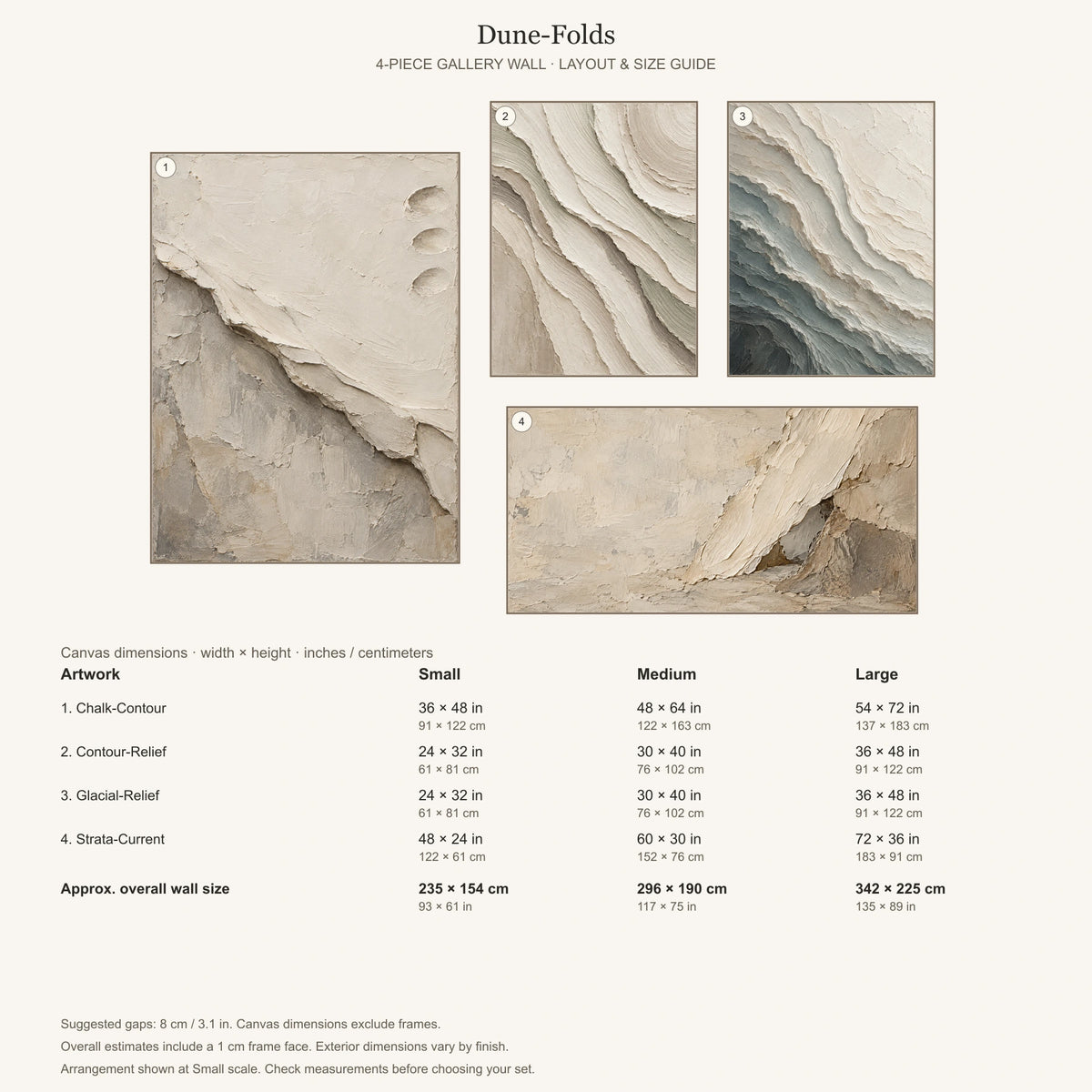 Dune-Folds: arrangement and Small, Medium and Large dimensions