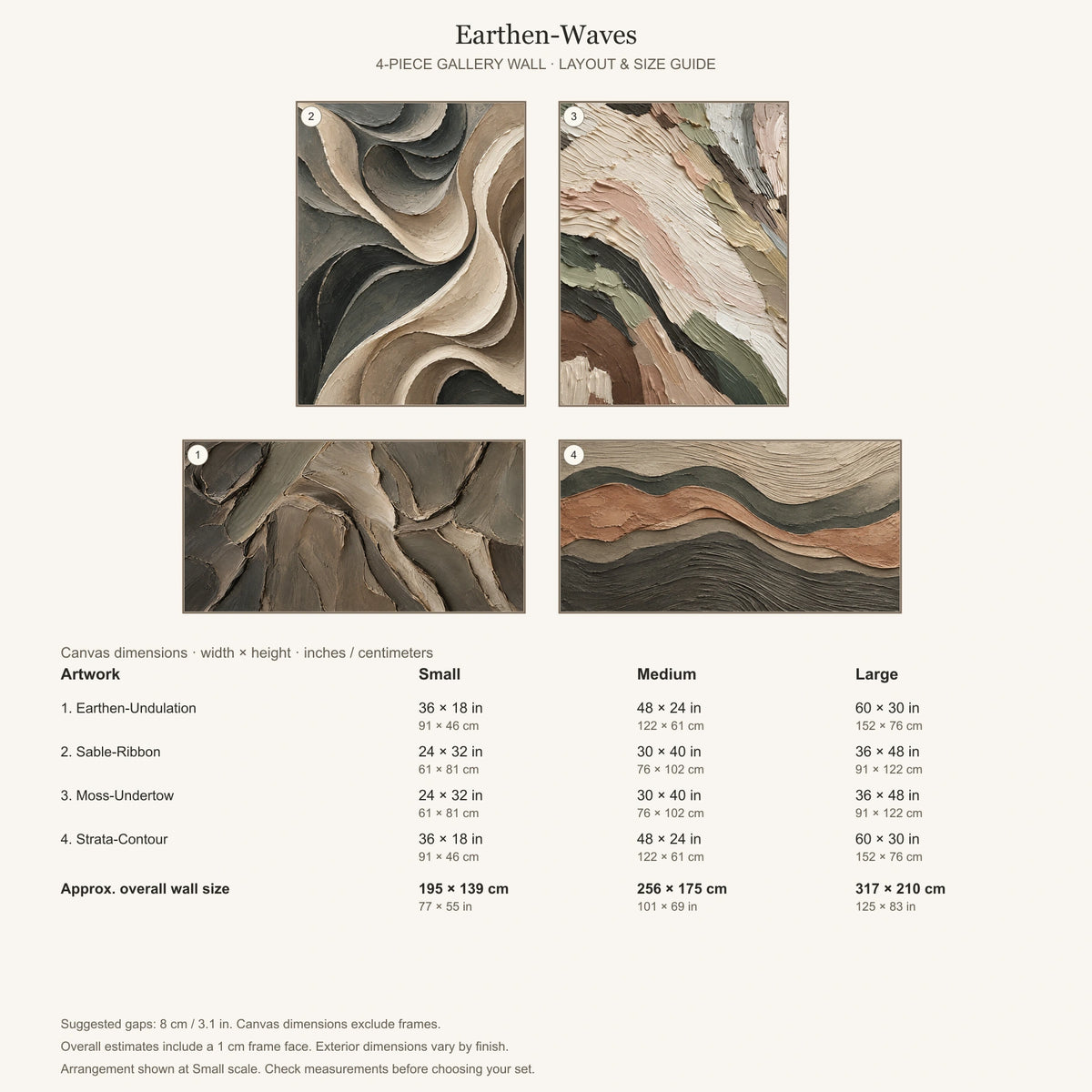 Earthen-Waves: arrangement and Small, Medium and Large dimensions