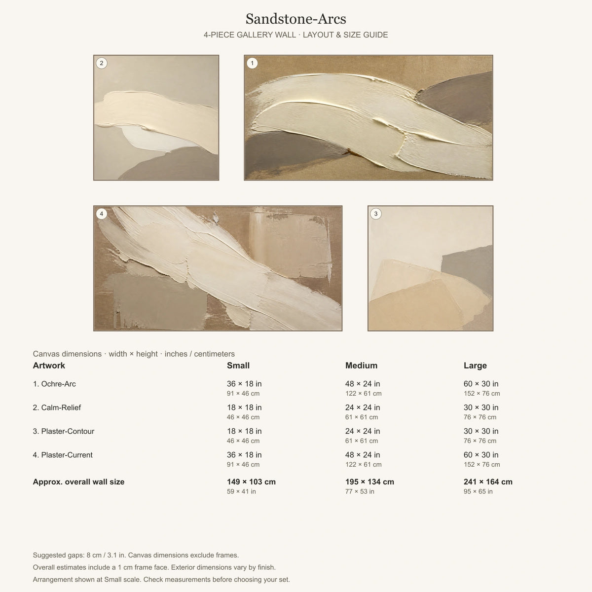 Sandstone-Arcs: arrangement and Small, Medium and Large dimensions