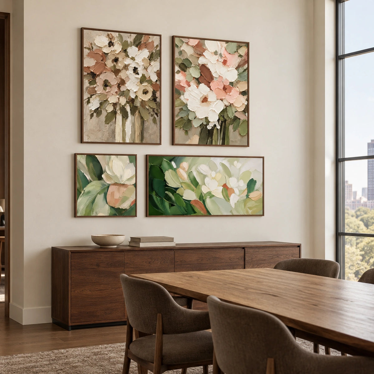 Verdant-Florals: complete gallery wall in a dining room