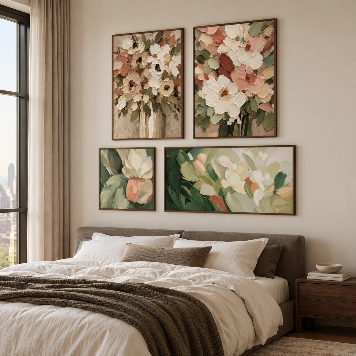 Verdant-Florals: complete gallery wall in a bedroom