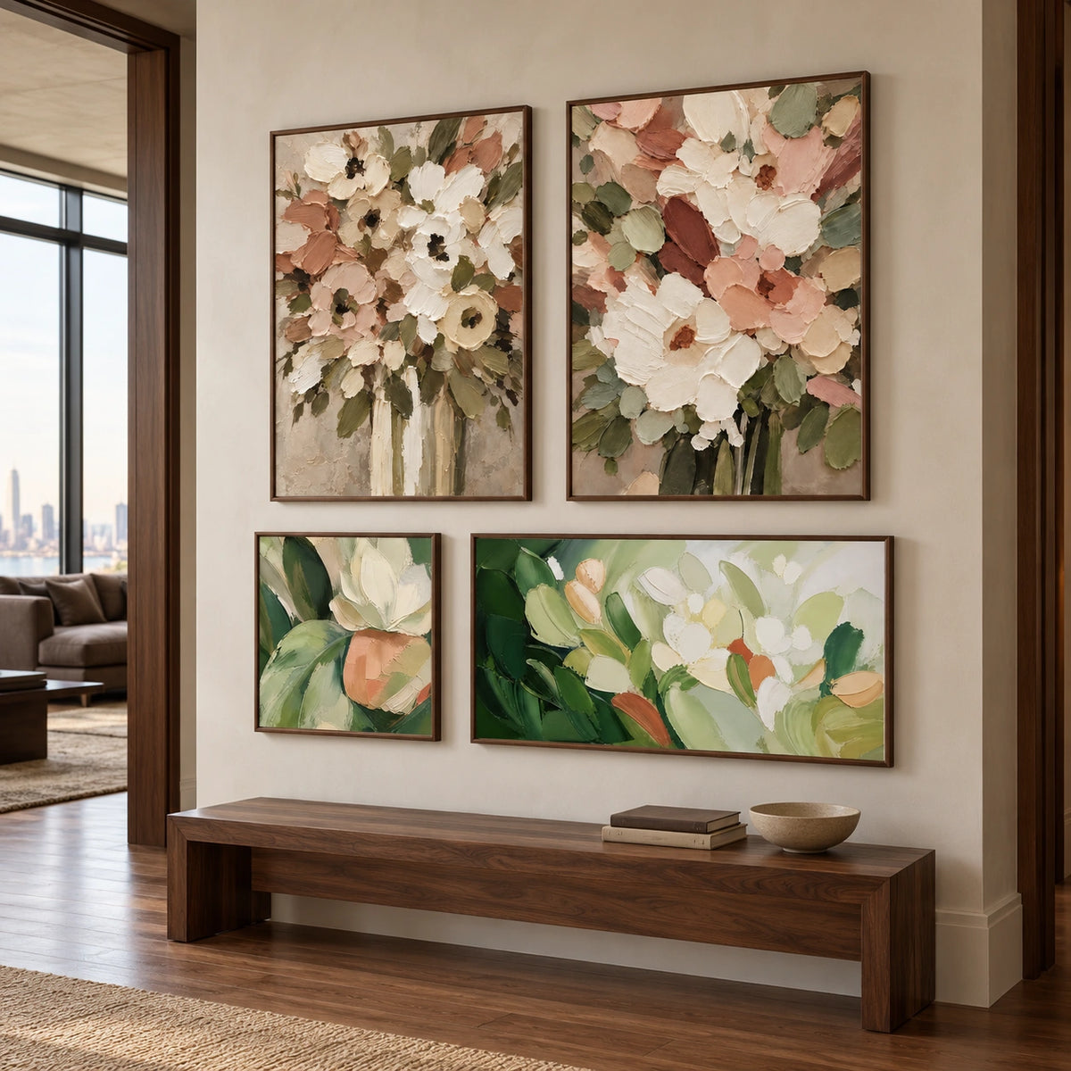 Verdant-Florals: complete gallery wall in an entryway