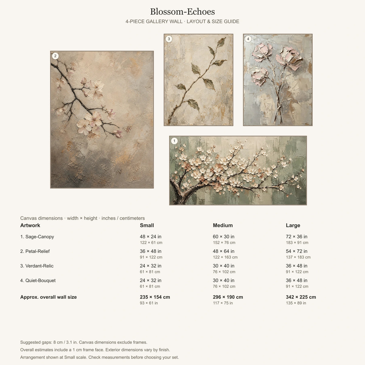 Blossom-Echoes: arrangement and Small, Medium and Large dimensions