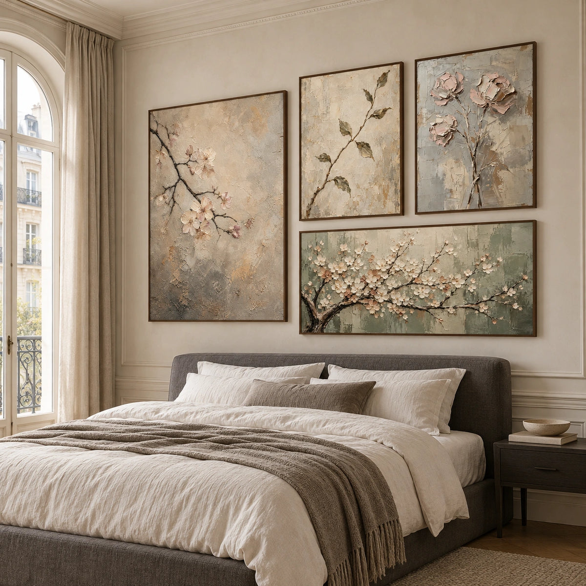 Blossom-Echoes: complete gallery wall in a bedroom