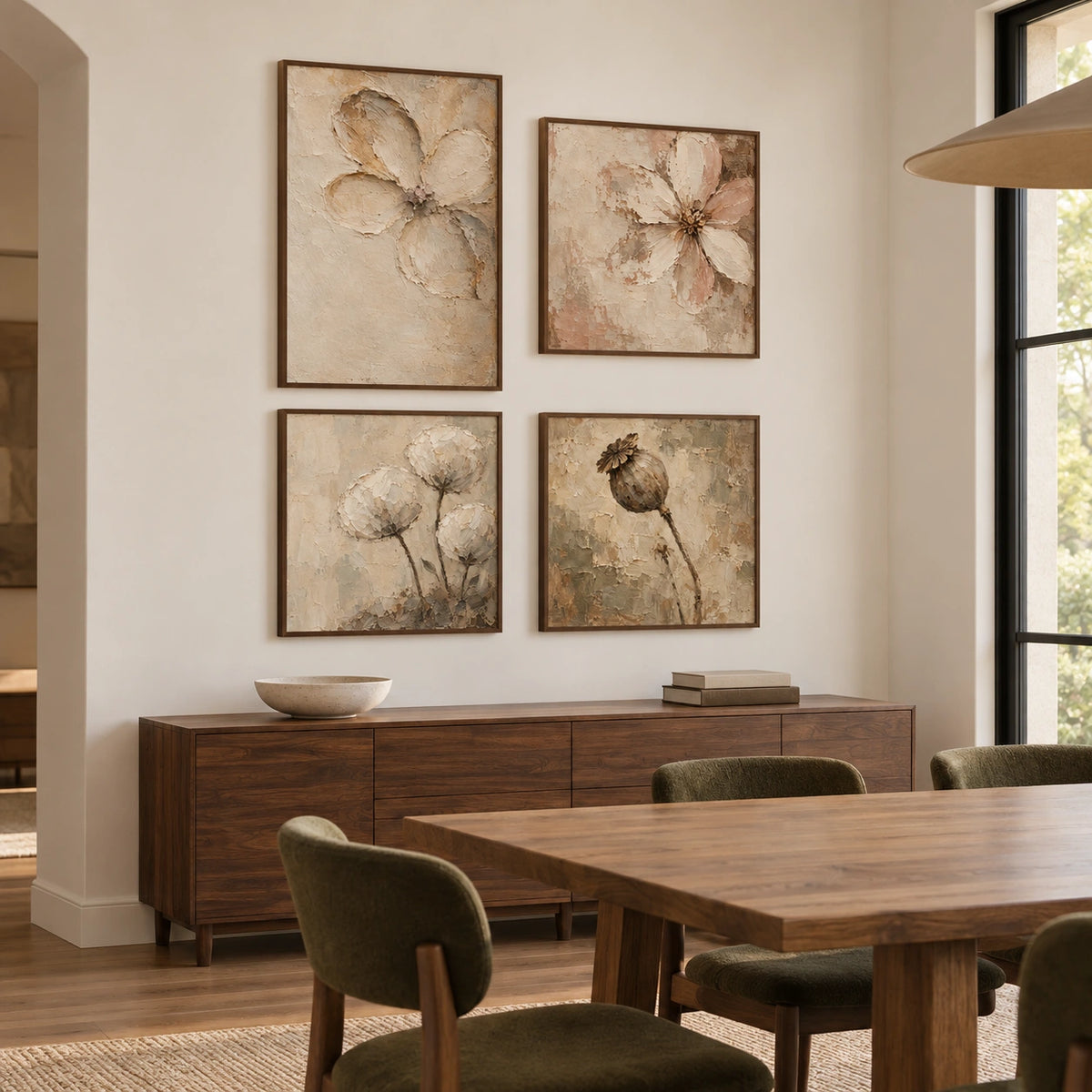Linen-Garden: complete gallery wall in a dining room