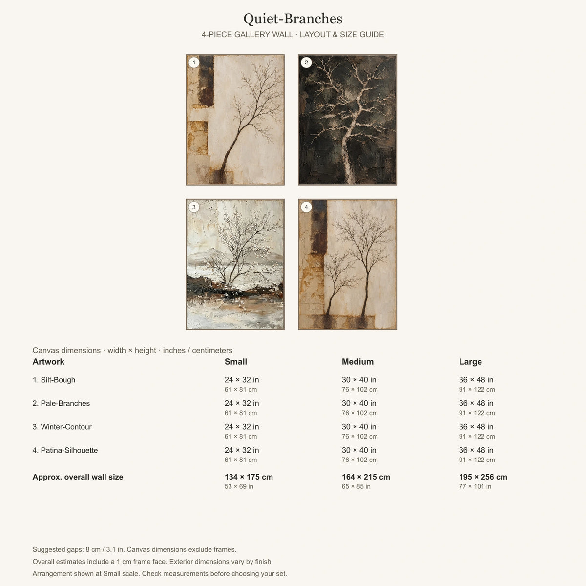 Quiet-Branches: arrangement and Small, Medium and Large dimensions