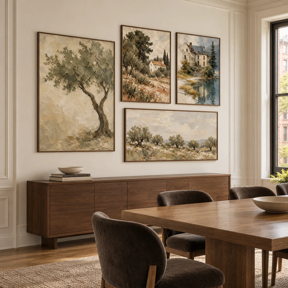 Olive-Groves: complete gallery wall in a dining room