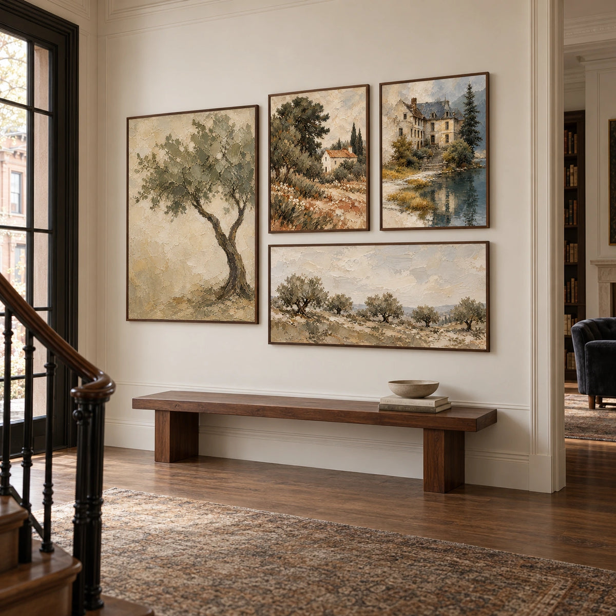 Olive-Groves: complete gallery wall in an entryway