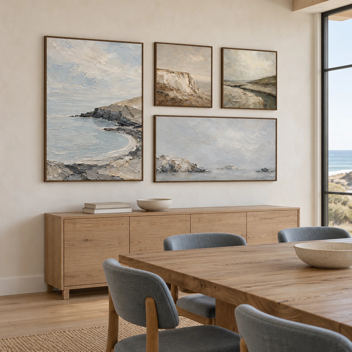 Coastal-Mist: complete gallery wall in a dining room