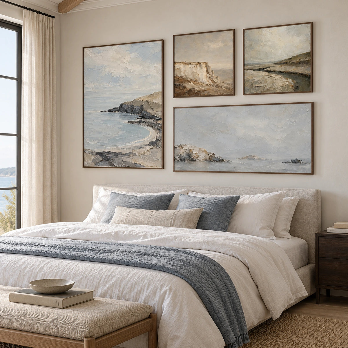 Coastal-Mist: complete gallery wall in a bedroom