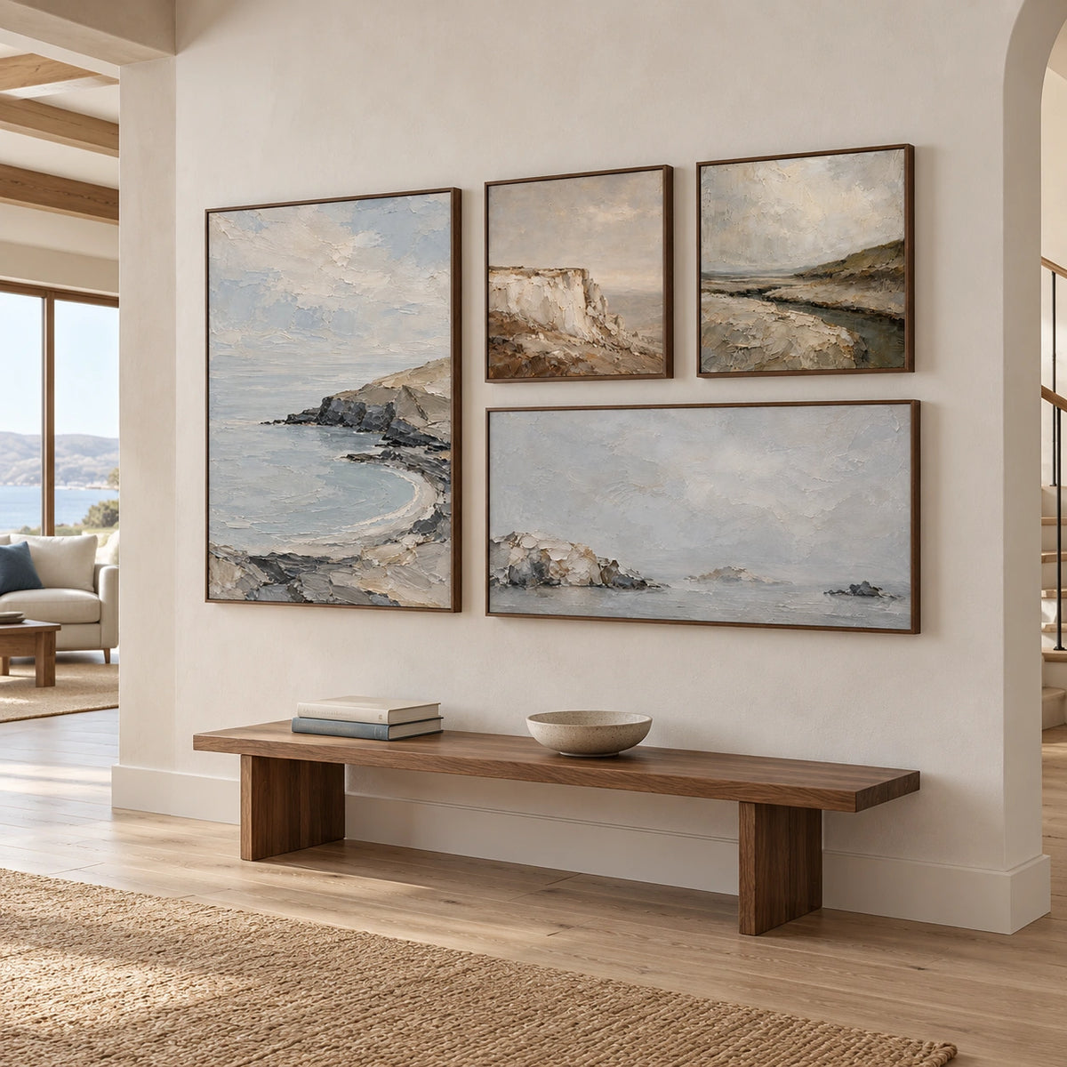 Coastal-Mist: complete gallery wall in an entryway