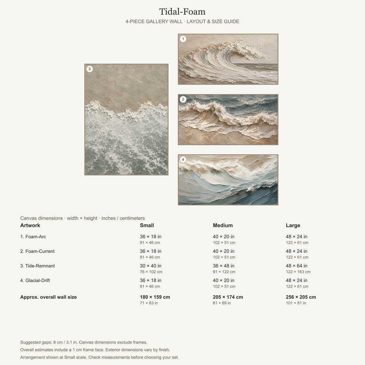 Tidal-Foam: arrangement and Small, Medium and Large dimensions