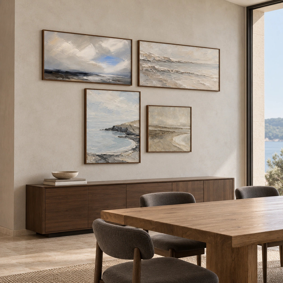 Slate-Shorelines: complete gallery wall in a dining room