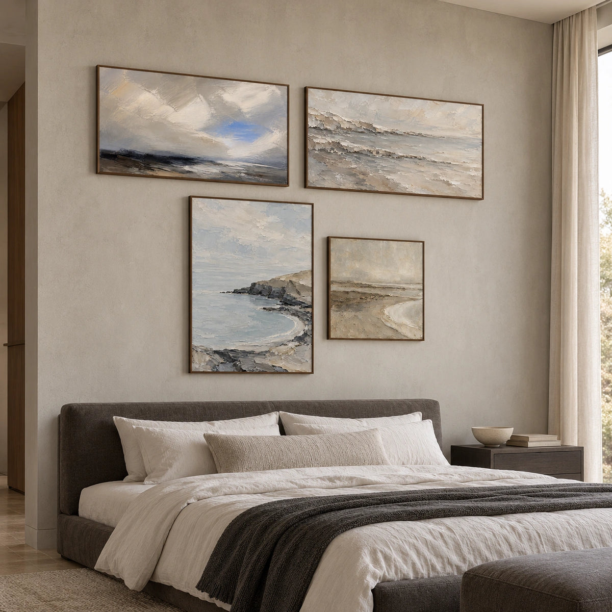 Slate-Shorelines: complete gallery wall in a bedroom