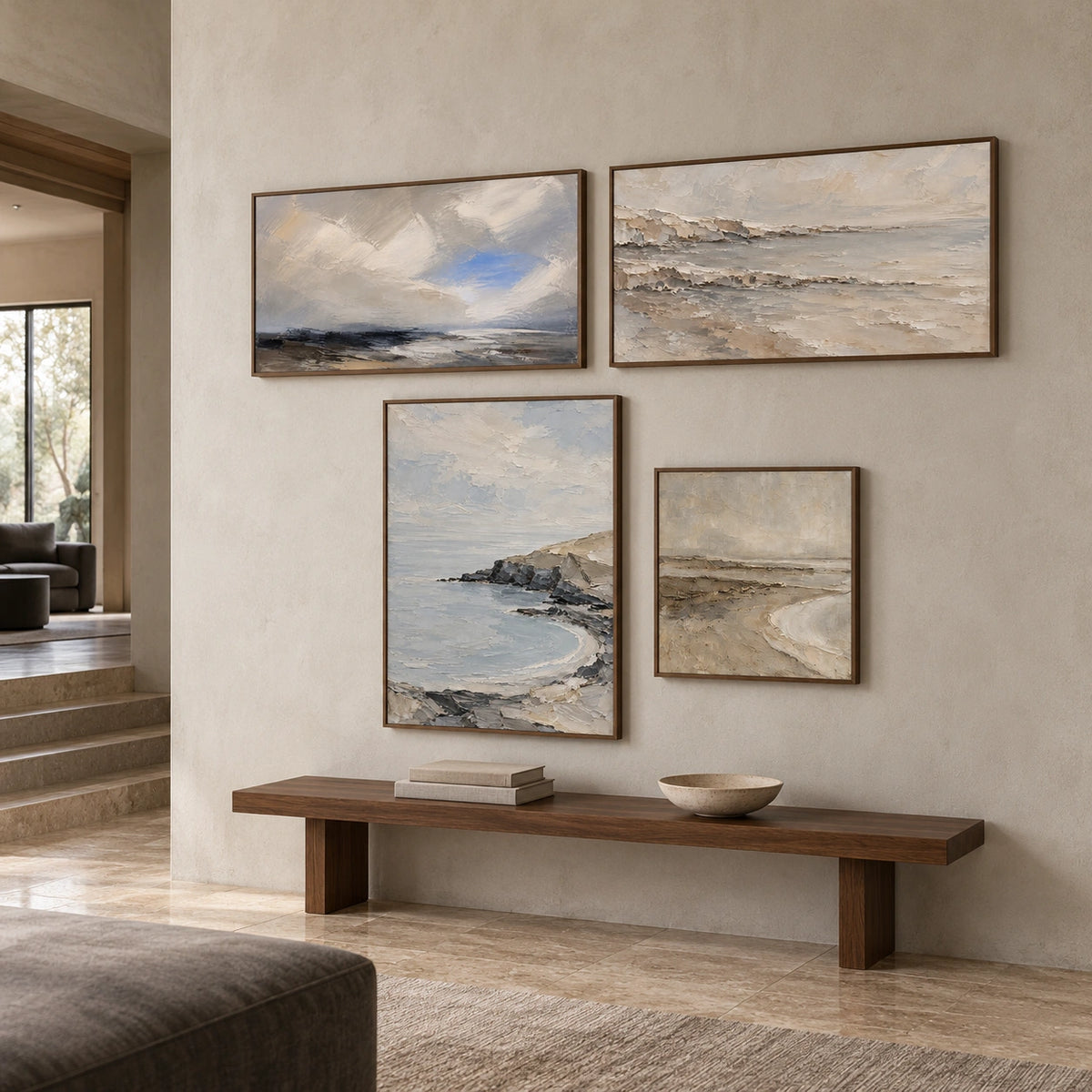 Slate-Shorelines: complete gallery wall in an entryway