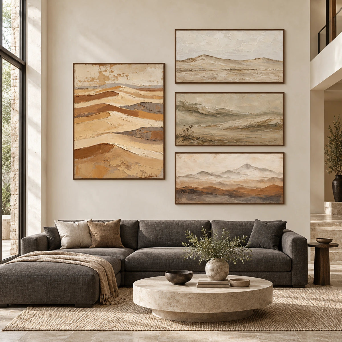 Dune-Horizons: complete gallery wall in a spacious living room