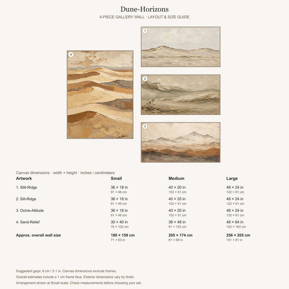 Dune-Horizons: arrangement and Small, Medium and Large dimensions