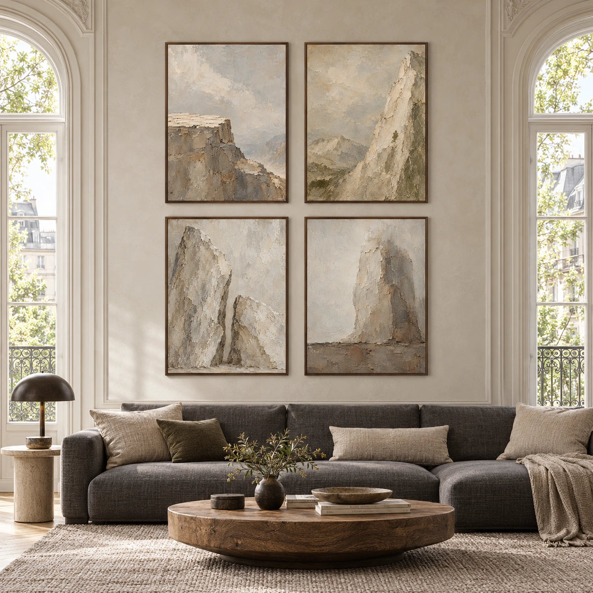 Stone-Ravines: complete gallery wall in a spacious living room