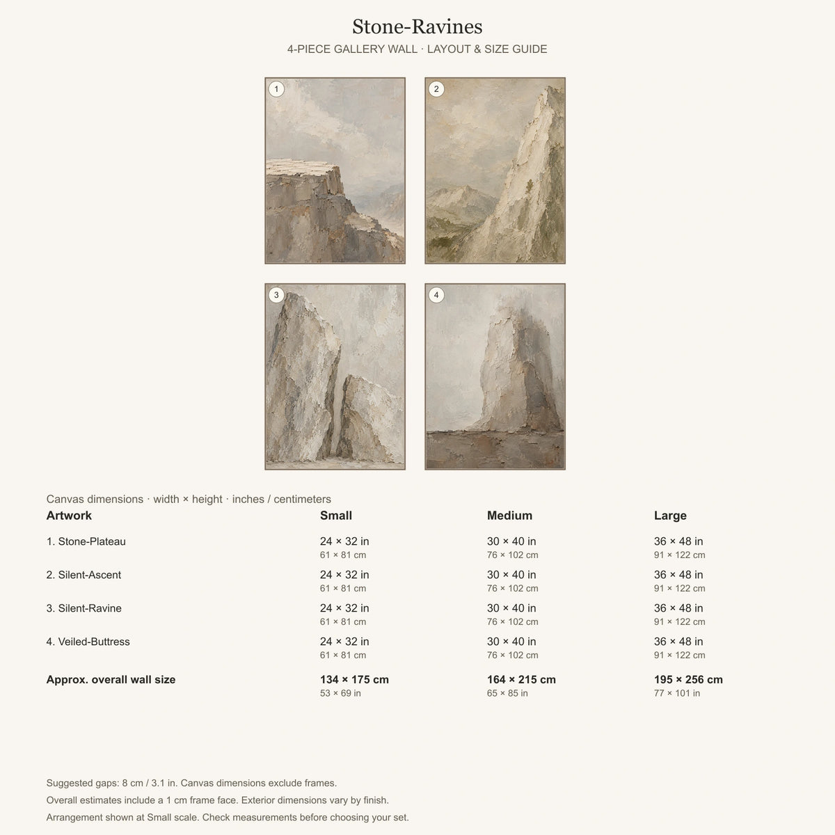 Stone-Ravines: arrangement and Small, Medium and Large dimensions