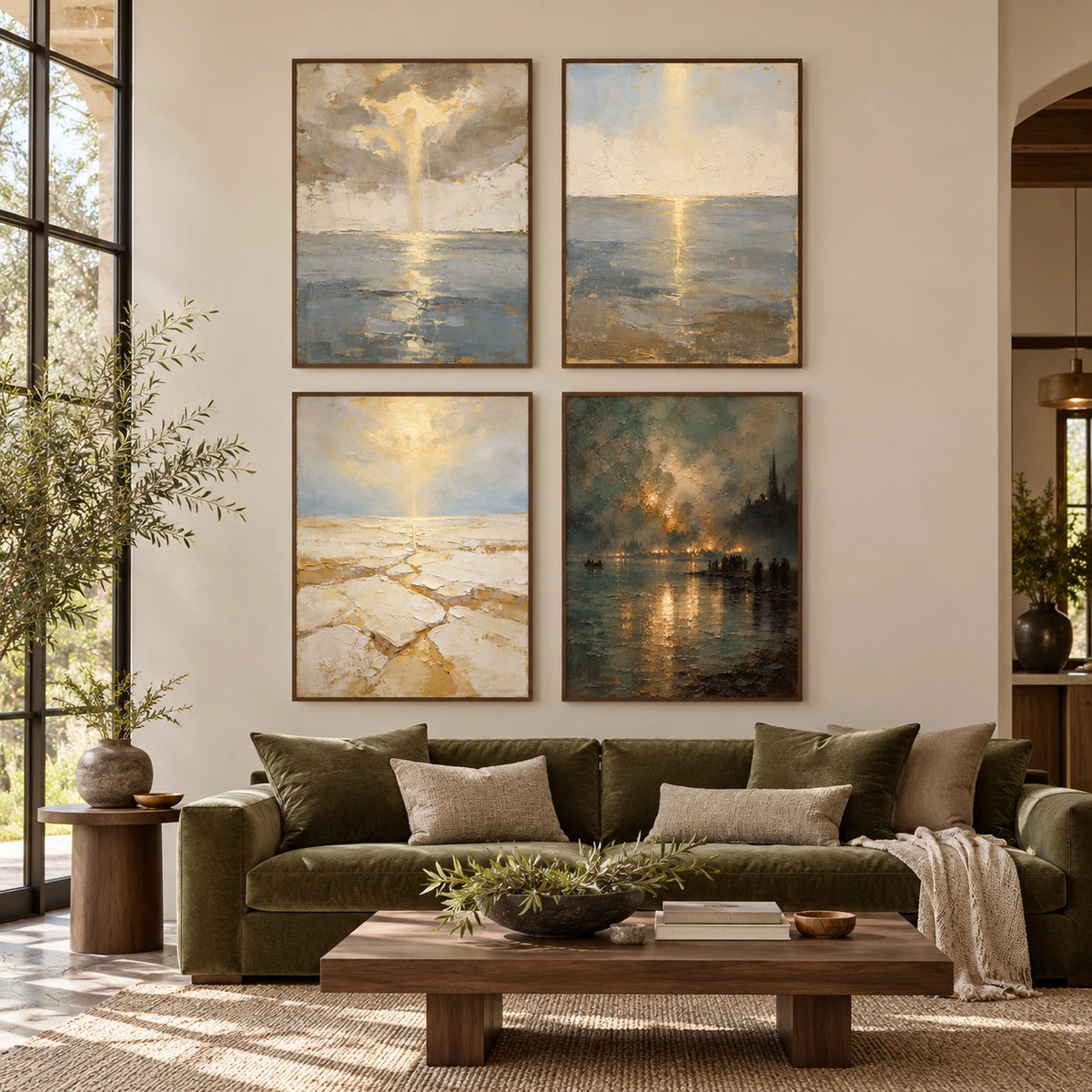 Gold-Estuary: complete gallery wall in a spacious living room
